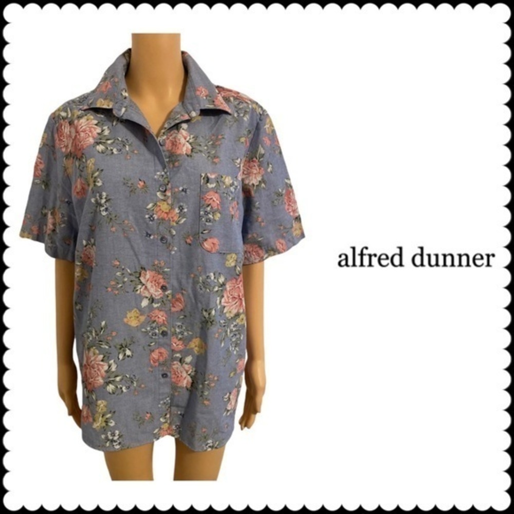 Alfred Dunner Women’s Vintage Floral Button Down Short Sleeve Blouse Size 14